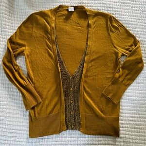 J. Crew Silk Beaded Mustard Cardigan Sweater